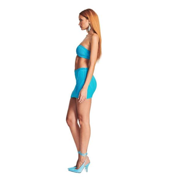 RETROFETE Taressa Bandage Knit Mini Skirt Ribbed Turquoise Blue Side Zip Sm NEW - Picture 5 of 12